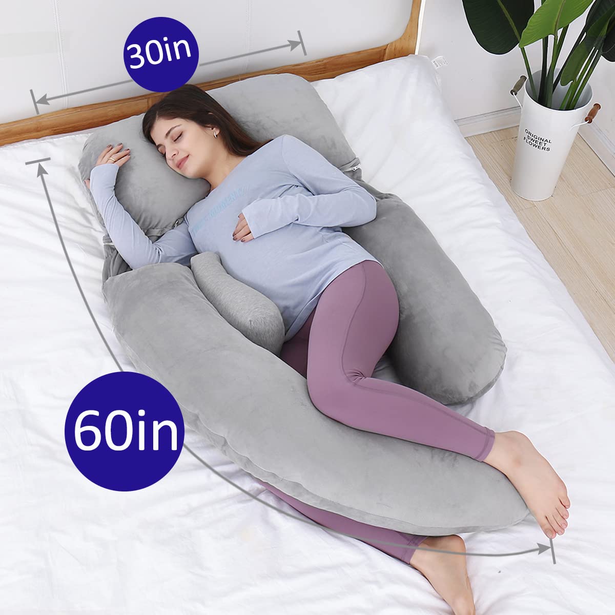AS AWESLING 60in Pregnancy Pillows for Sleeping | Detachable Maternity Pillow for Pregnant Women | Extra Large Full Body Pillow for Pregnancy with Velvet Cover (Dark Grey)