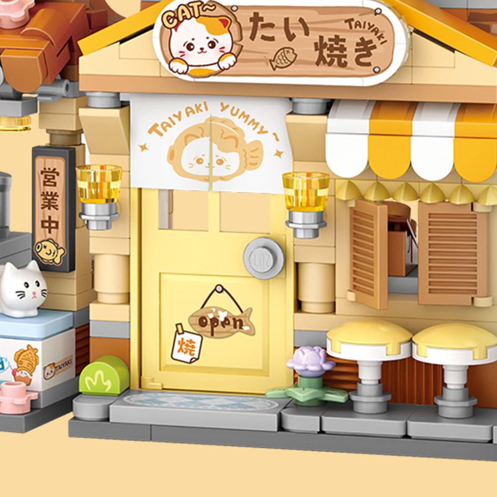 Lucky Cat Building Set,Openable Taiyaki Shop 923PCS Mini Brick Building Toy for Boys Girls Age 8+