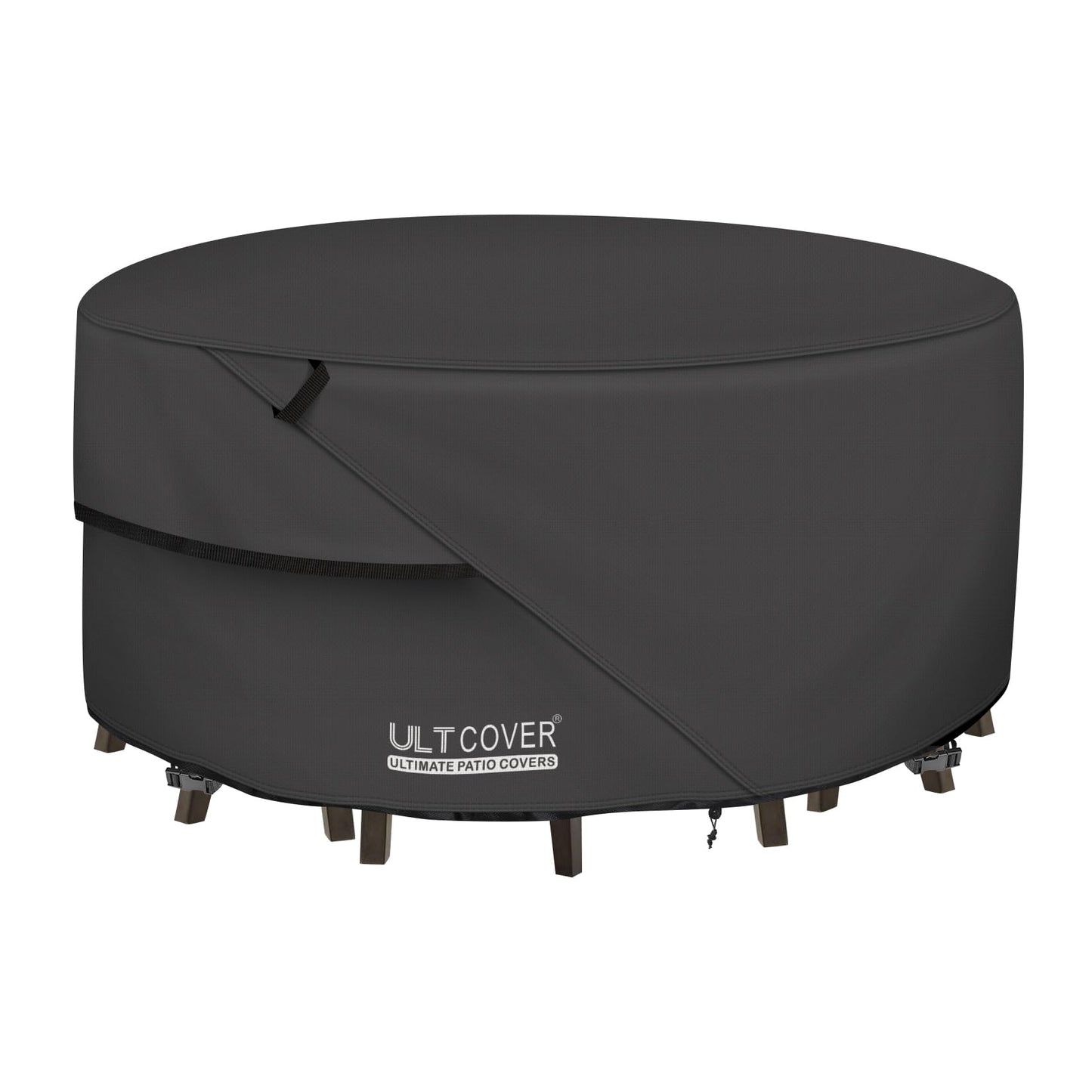 ULTCOVER Round Patio Furniture Cover - Outdoor Waterproof Table with Chair Set Cover 60 inch, Black