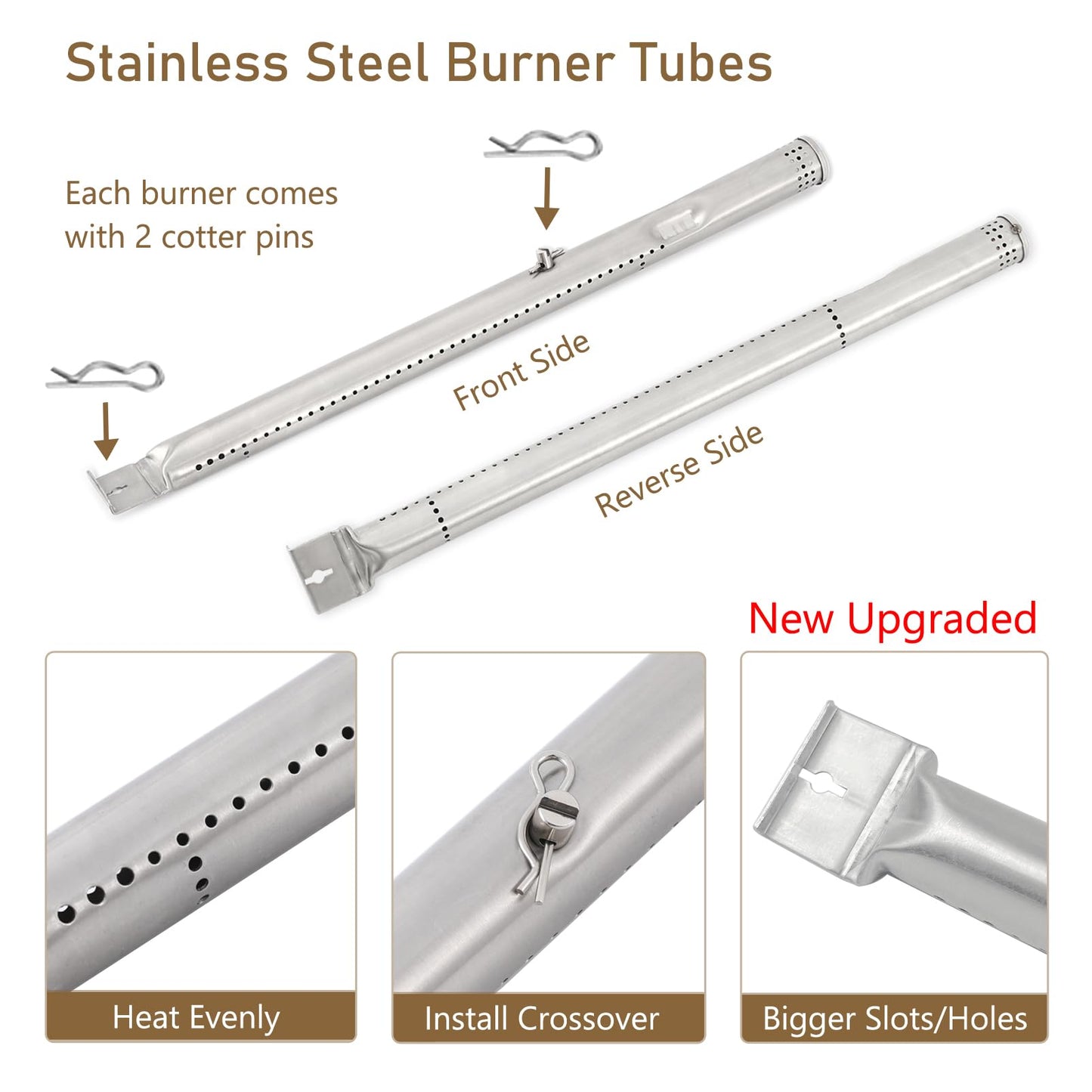 BBQSAVIOR PC16 BBQ Replacement Parts for Master Chef G45306, G45307, G45308, G45309, G45311 Grill Models, 4 Heat Shields, 4 Burner Tubes and 3 Crossover Tubes