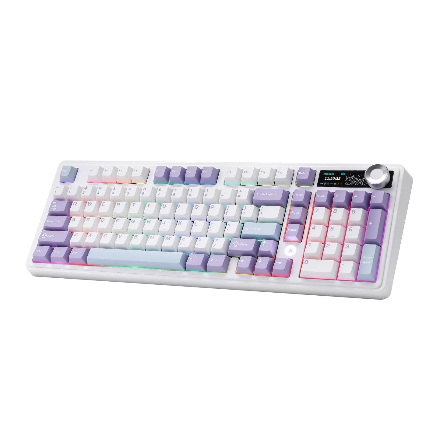 MIKIBY AJAZZ AK980 Mechanical Gaming Keyboard with Smart Display & Knob,98% Wireless Keyboard Tri-Mode BT/2.4G/USB-C, Hot Swappable, PBT Keycaps, with RGB Light for Win & Mac(Purple,Murad Switch)