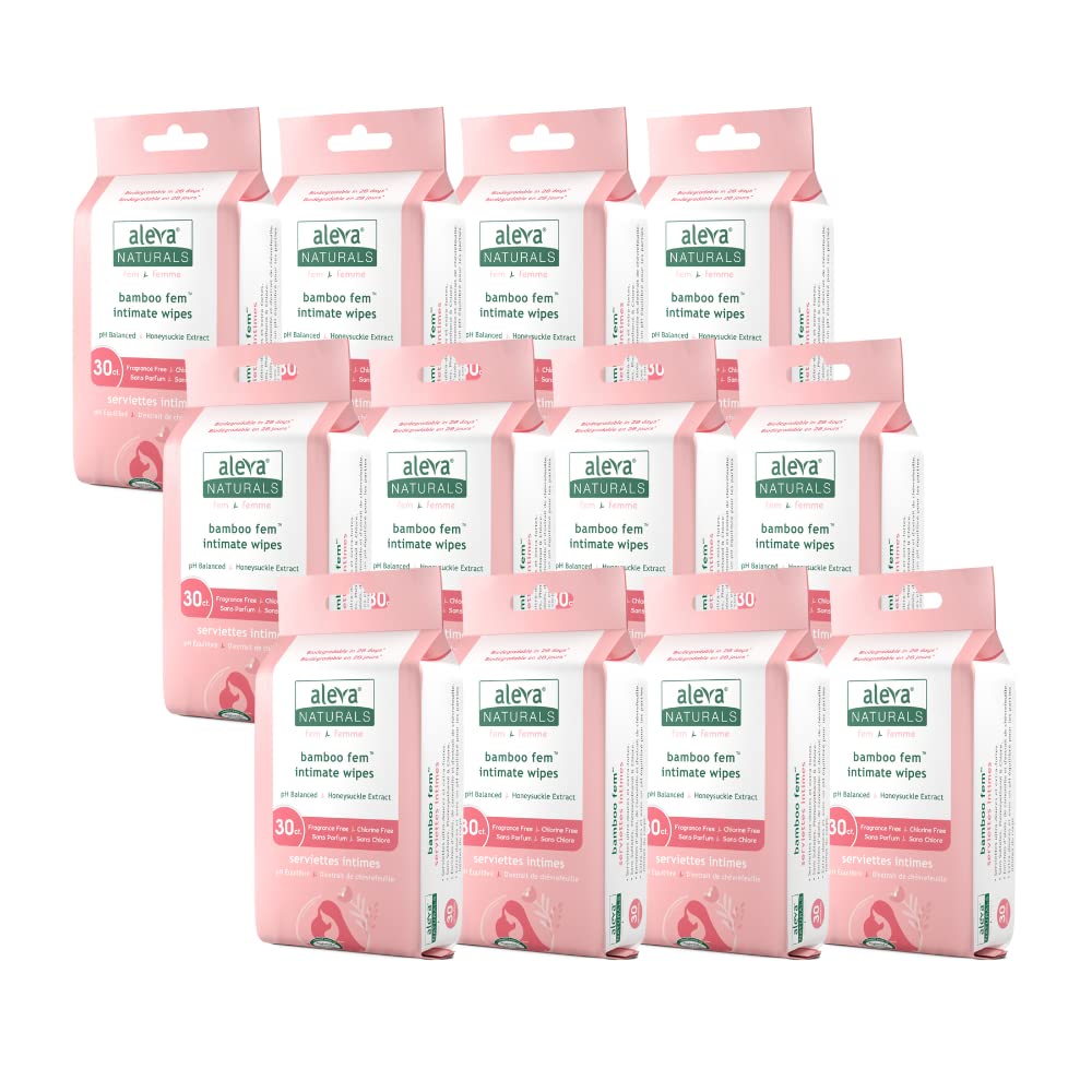Aleva Naturals Bamboo Fem Wipes - Ultra-Soft, Biodegradable, pH Balanced Formula, 360 Wipes Total