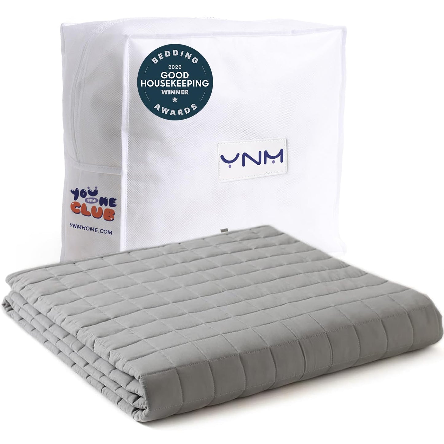 YnM Exclusive Weighted Blanket, Soothing Cotton, Smallest Compartments with Glass Beads, Bed Blanket for One Person of 110lbs, Ideal for Twin/Full/Queen Bed (48x72 Inches, 12 Pounds, Light Grey)