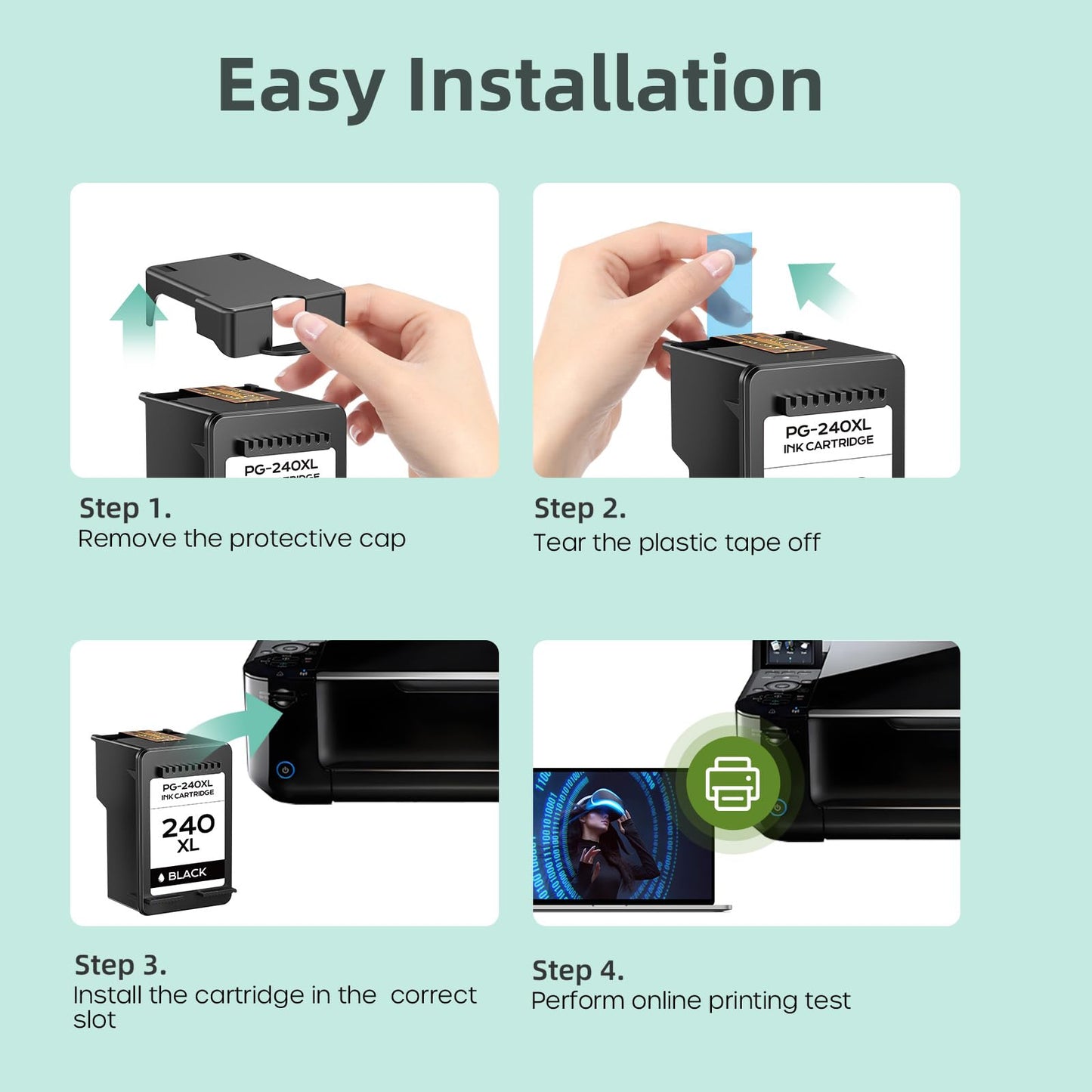 240XL 241XL Remanufactured Ink Cartridge Replacement for Canon 240 241 XL PG240 CL241 Combo Pack for PIXMA MG3620 MG3600 TS5120 TS5100 MG3220 MG3520 MG2120 MX472 Printer (2 Pack, 1 Black, 1 Tri-Color)