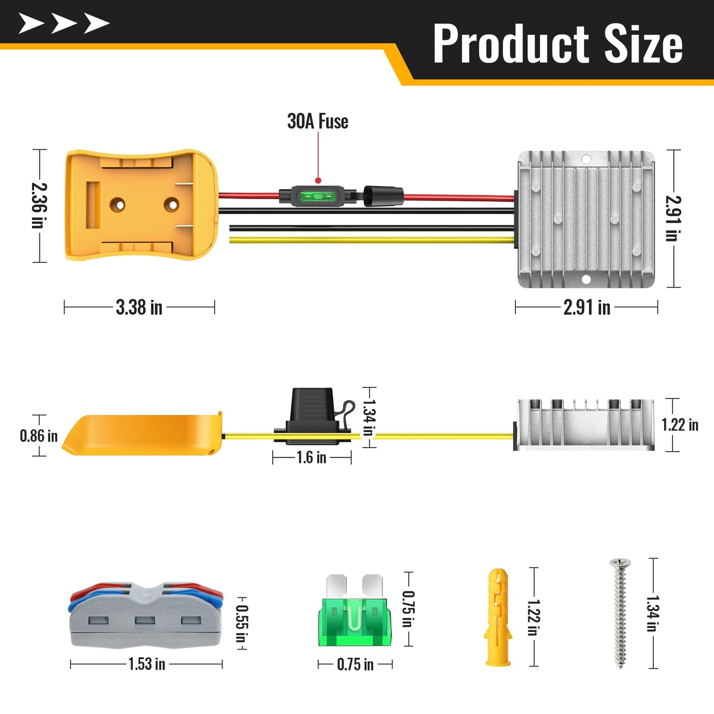 Kzreect 20V to 12V Step-Down Converter Compatible with Dewalt 20V Battery, DC 12V 20A 240W Buck Converter Voltage Reducer Regulator for Golf Cart RC Car LED Lights DIY Toys