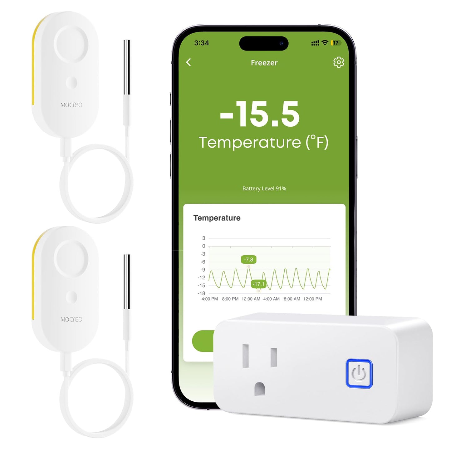 MOCREO ST5 WiFi Freezer Thermometer Alarm, Email Alert, App Notification, Data Logging Export, No Subscription Fee, Remote Temperature Sensor for Refrigerator, Freezer, Hot Tub (2 Pack)