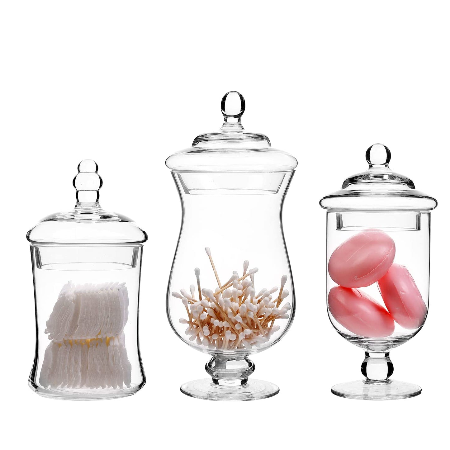 MyGift Set of 3 Small Clear Glass Storage & Display Canisters/Wedding Buffet & Apothecary Jars