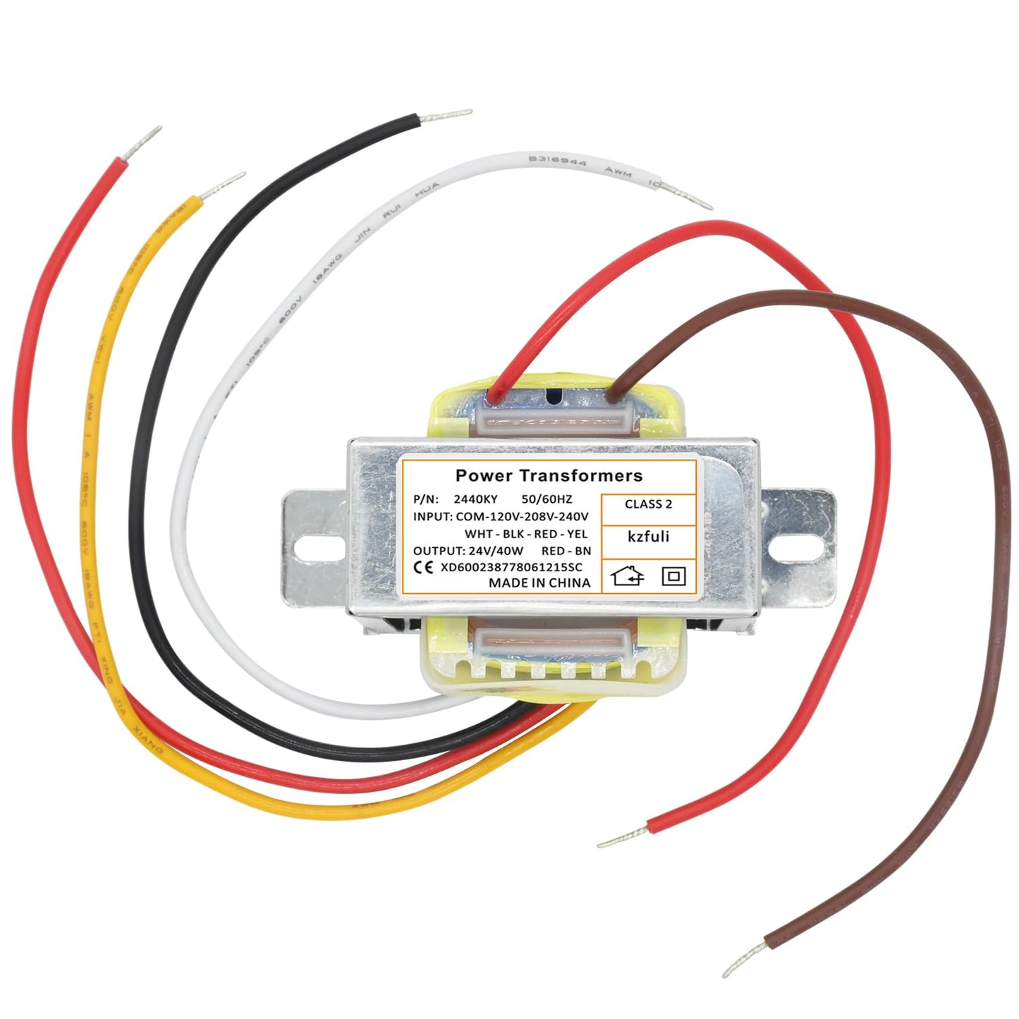 24V 40VA Control Transformer. Primary Voltage 120, 208, 240V 50hz-60hz ，Secondary 24V Multi tap Transformer, Compatible Jard 4031F Packard 42440,HVAC Furnace Multi tap.