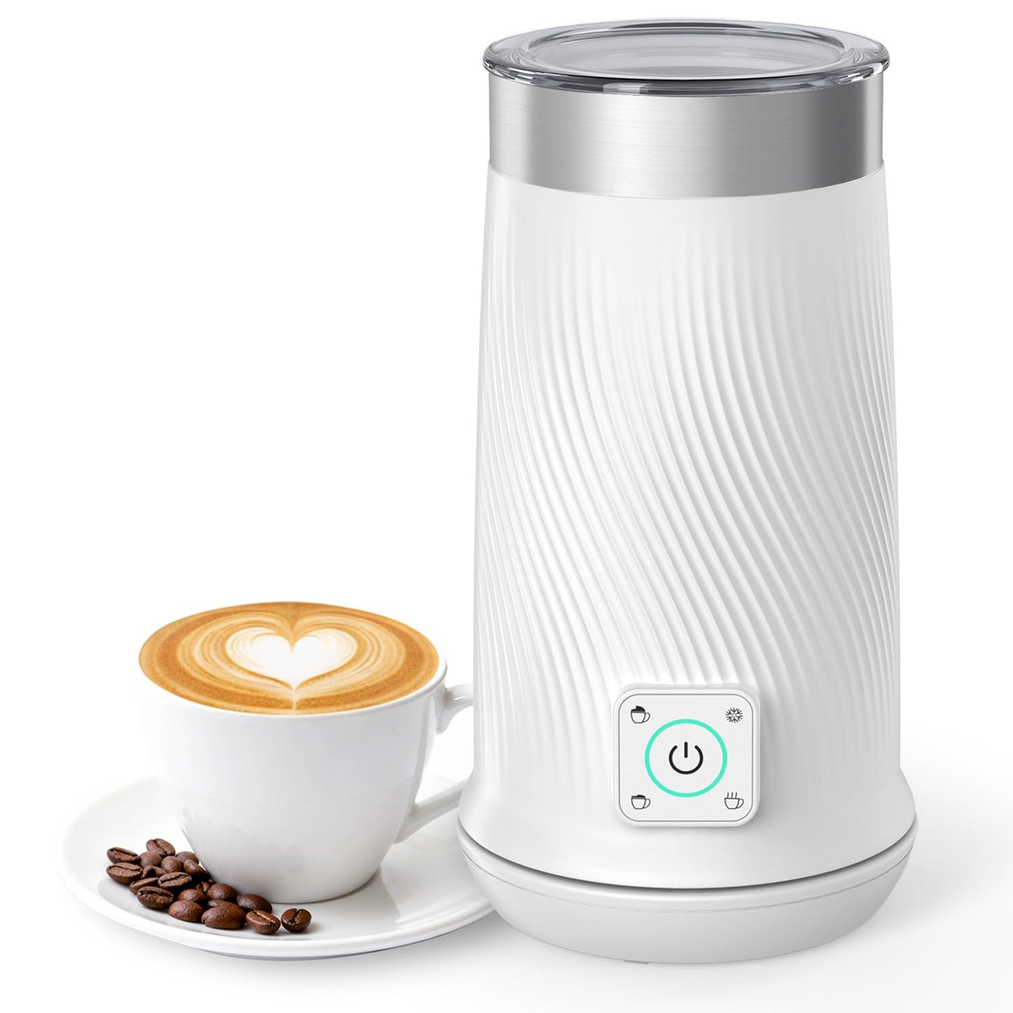 Milk Frother, 4-in-1 Electric Milk Steamer with Warm and Cold Foam Maker, Milk Heater and Warmer Hot & Cold Milk Foamer Maker for Latte Coffee Chocolate (White)