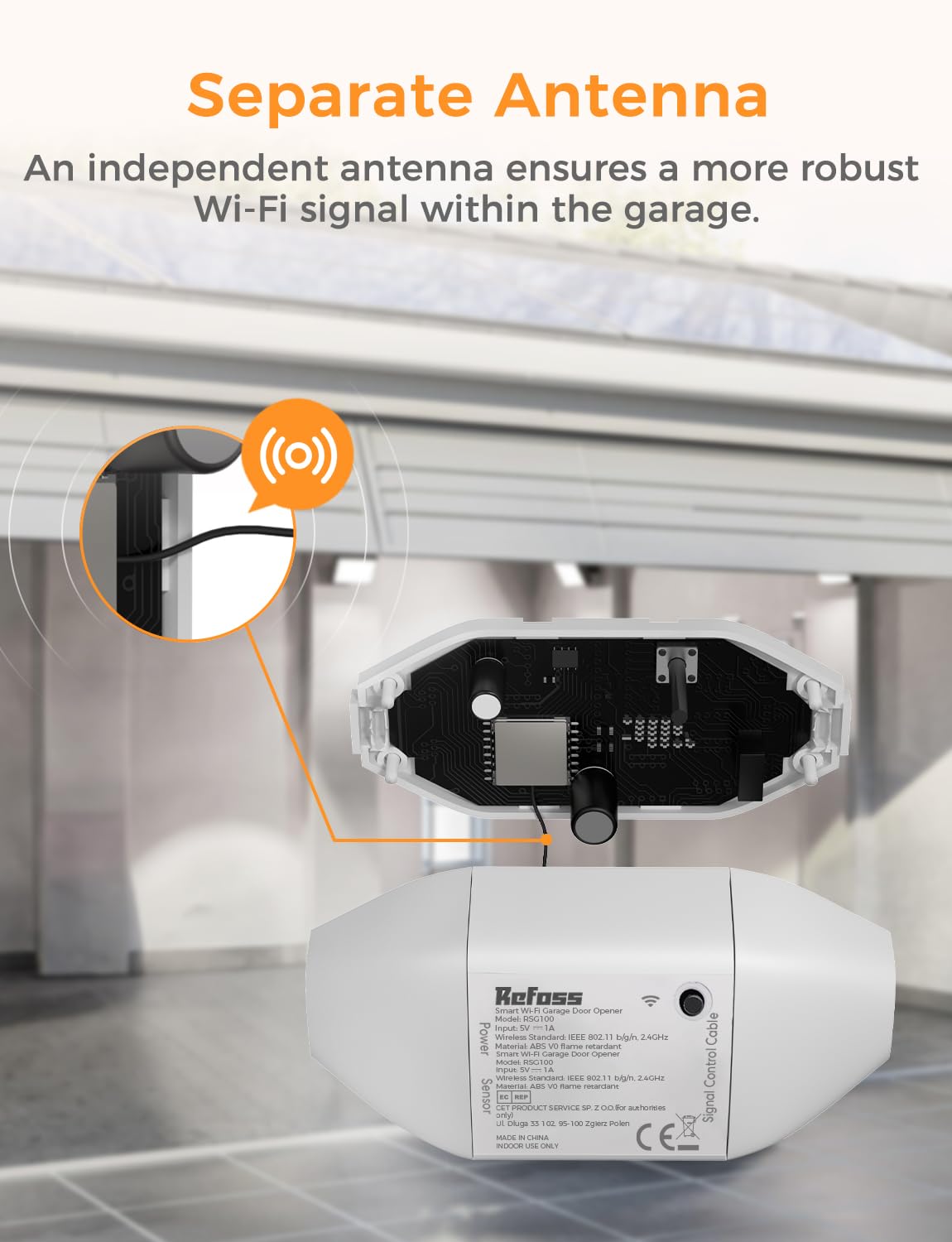 Refoss Smart Wi-Fi Garage Door Opener, Compatible with Apple HomeKit, Siri, Alexa & Google Assistant, Carplay, App Remote Control, Support 2.4GHz WiFi Only