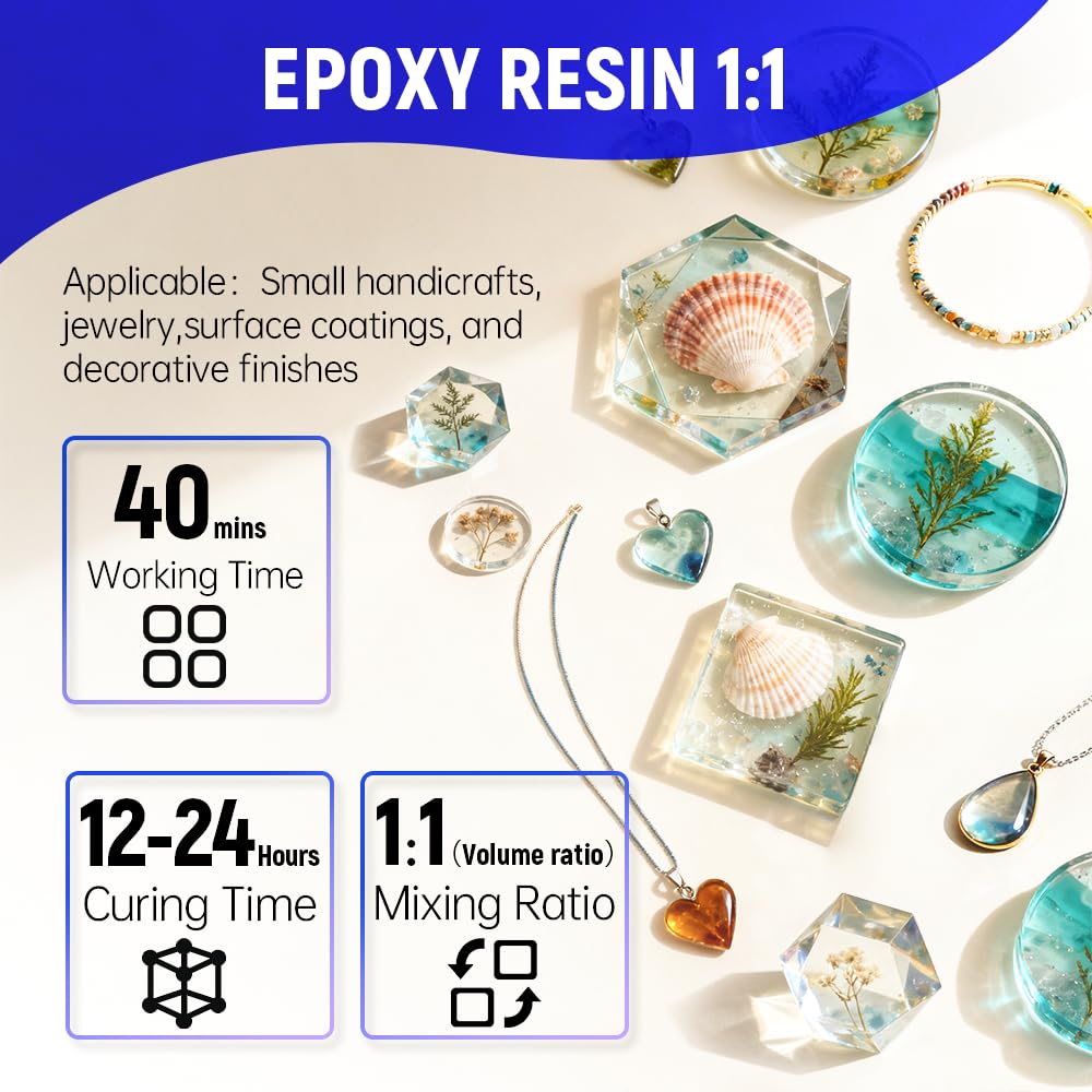 Epoxy Resin Kit 64oz,Clear Friendly Epoxy,Self-Leveling,Not-Yellowing & Bubbles Free High Gloss Resin for Coasters,Jewelry,Casting, Molding, Crafting and More(32Oz*2)