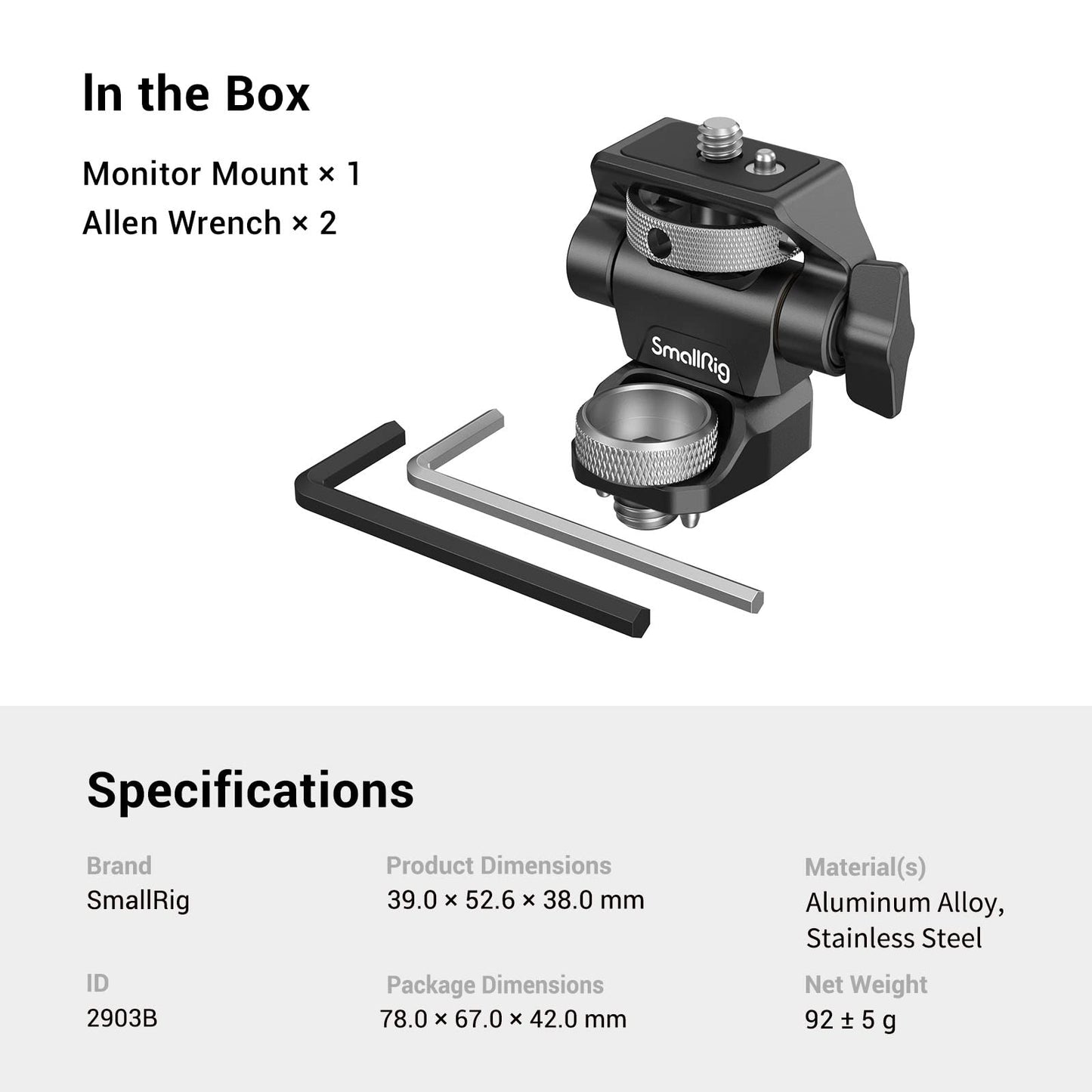 SmallRig Adjustable Camera Monitor Mount for ARRI-Style (Upgrade), 360° Swivel and 180° Tilt Monitor Holder Anti-Twist Support 5” and 7” Field Monitor- 2903B