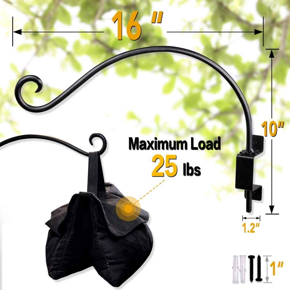 AJART Bird Feeder Hangers Outdoor: 16"-2PCs Swivel Hanging Plant Bracket for Wall Mount - Swivel Plant Hook for Flower Basket