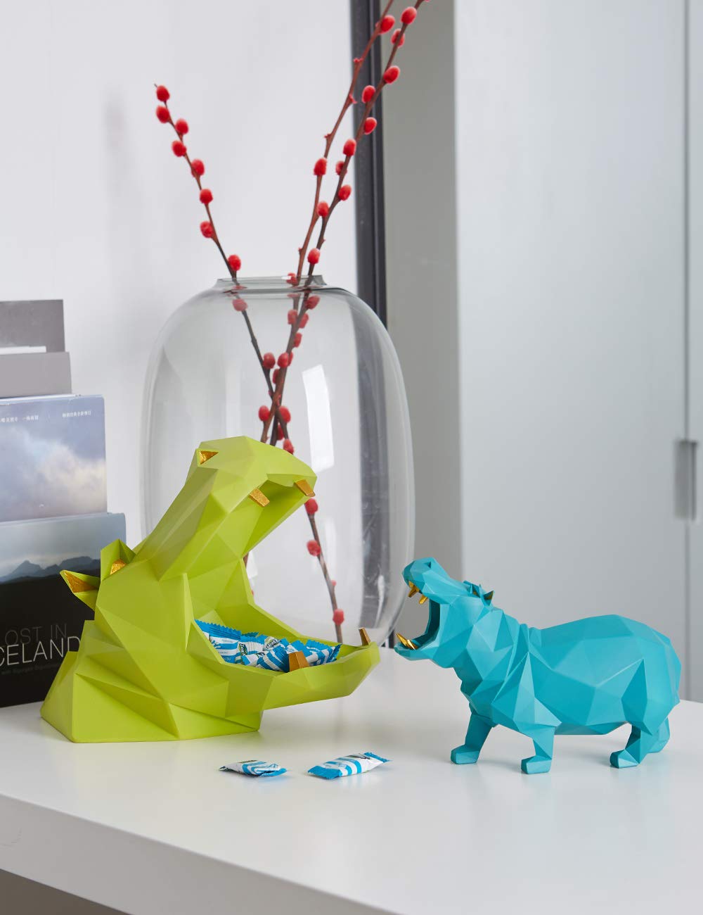 HAUCOZE Hippo Candy Dish Cookie Jar Storage Statue Modern Home Decor Sculpture Table Centerpiece Gift for Living Room Purple 20cm