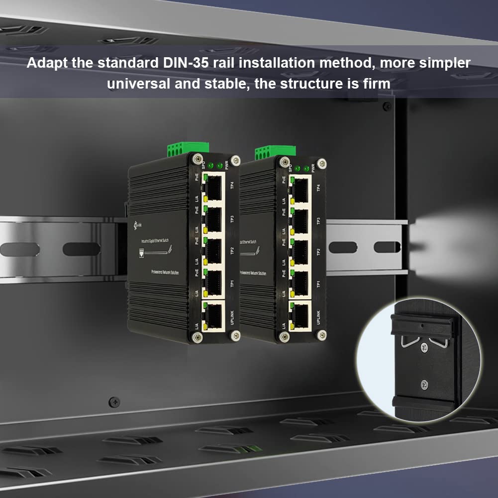 Industrial Passive 24V 5 Ports PoE Switch Gigabit RJ45 Din Rail 10/100/1000Mbps Ethernet Switch Unmaneged Switch PoE Switch 12-24V Input 24V Output Passive Switch