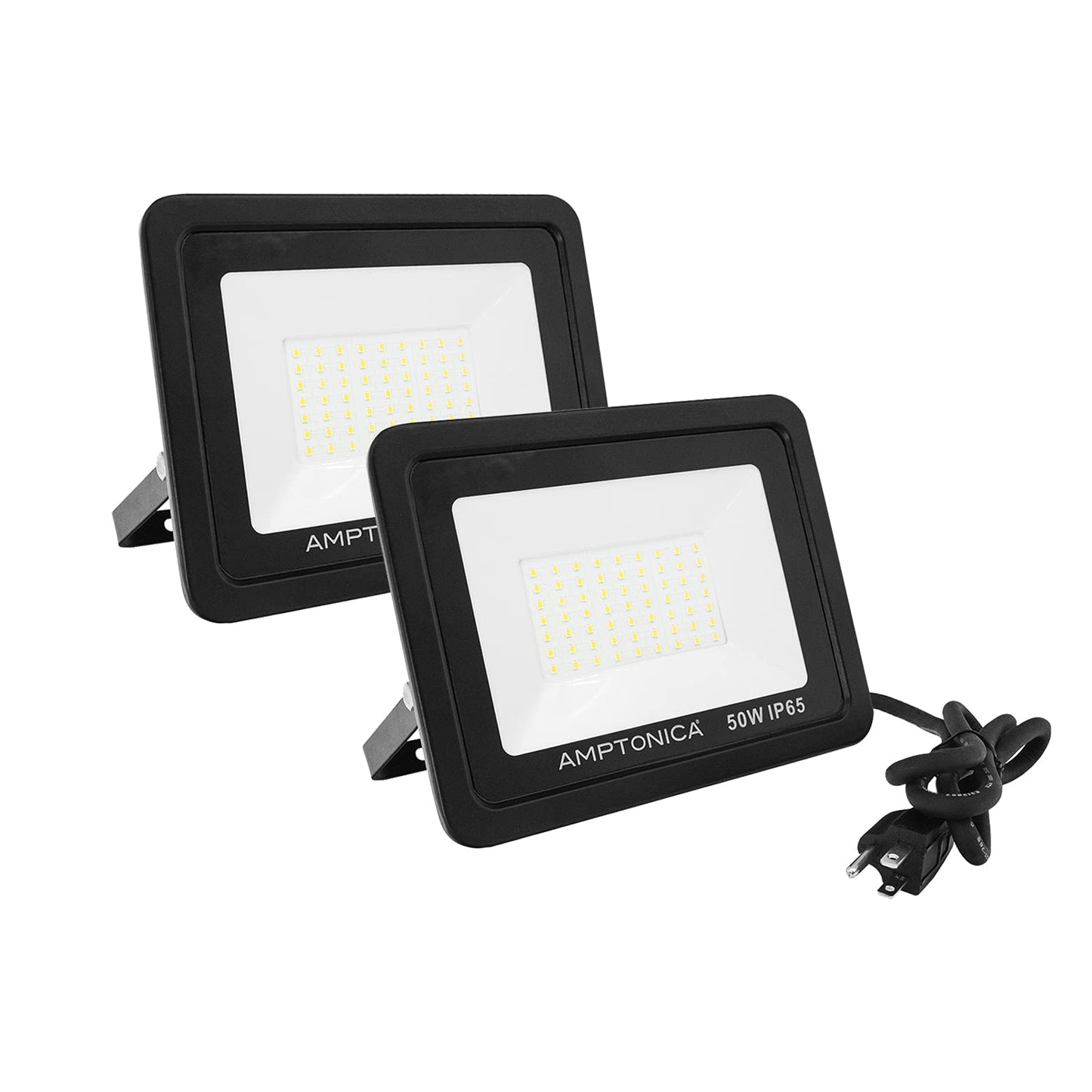 Amptonica LED Flood Light, 50W 5000lm Waterproof Outdoor Floodlights with Plug, 5000K Daylight White Exterior Flood Light, 300W HPS Equivalent LED Work Light for Garden, Yard, Garage, Porch, 2 Pack