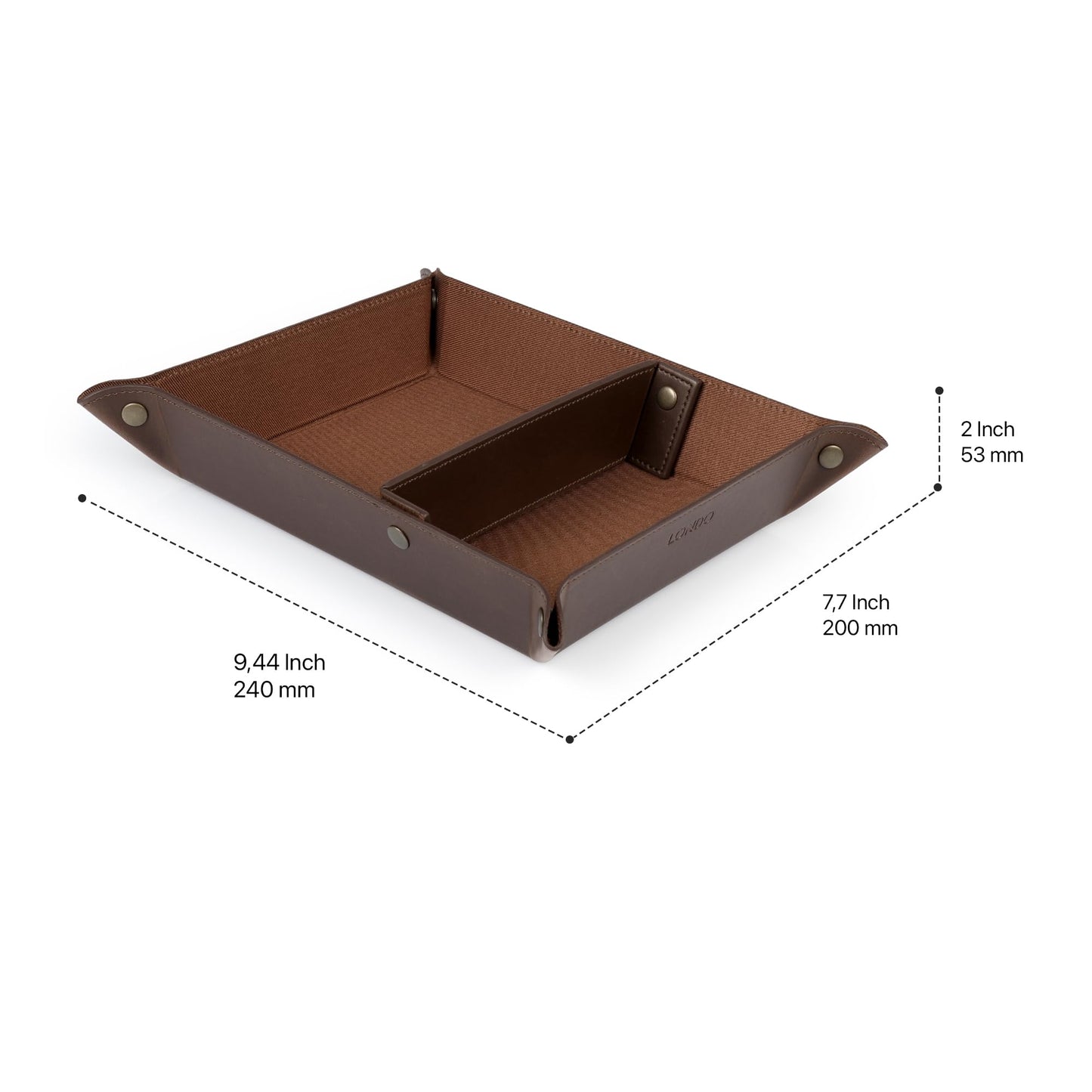 Londo Leather Tray Organizer Caddy, Practical Storage Box Valet for Wallets, Watches, Keys, Coins, Phones, Sunglasses and Office Equipment