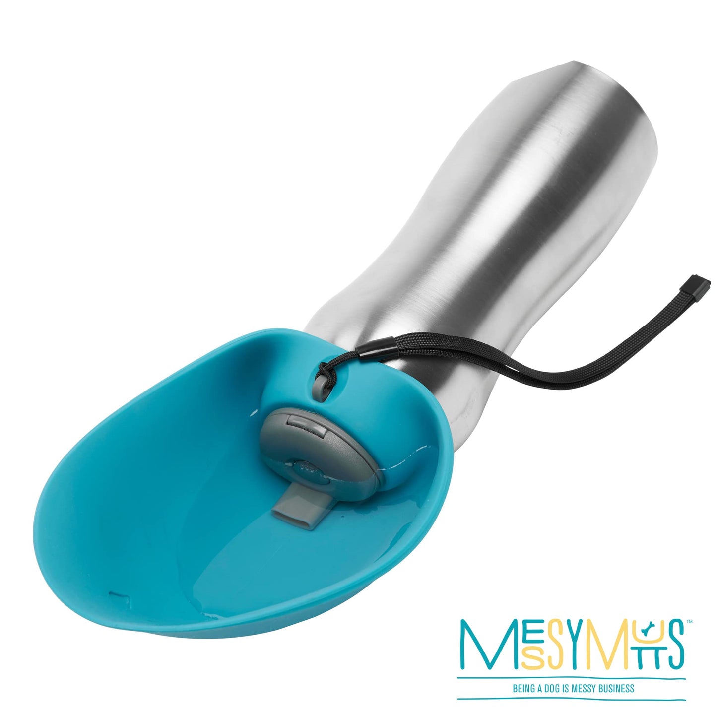 Messy Mutts Stainless Steel Travel Water Bottle with Silicone Flip Up Bowl | Pet Travel Necessity | Camping, Hiking, Walking Accessory | 24 oz / 700mL | Watermelon