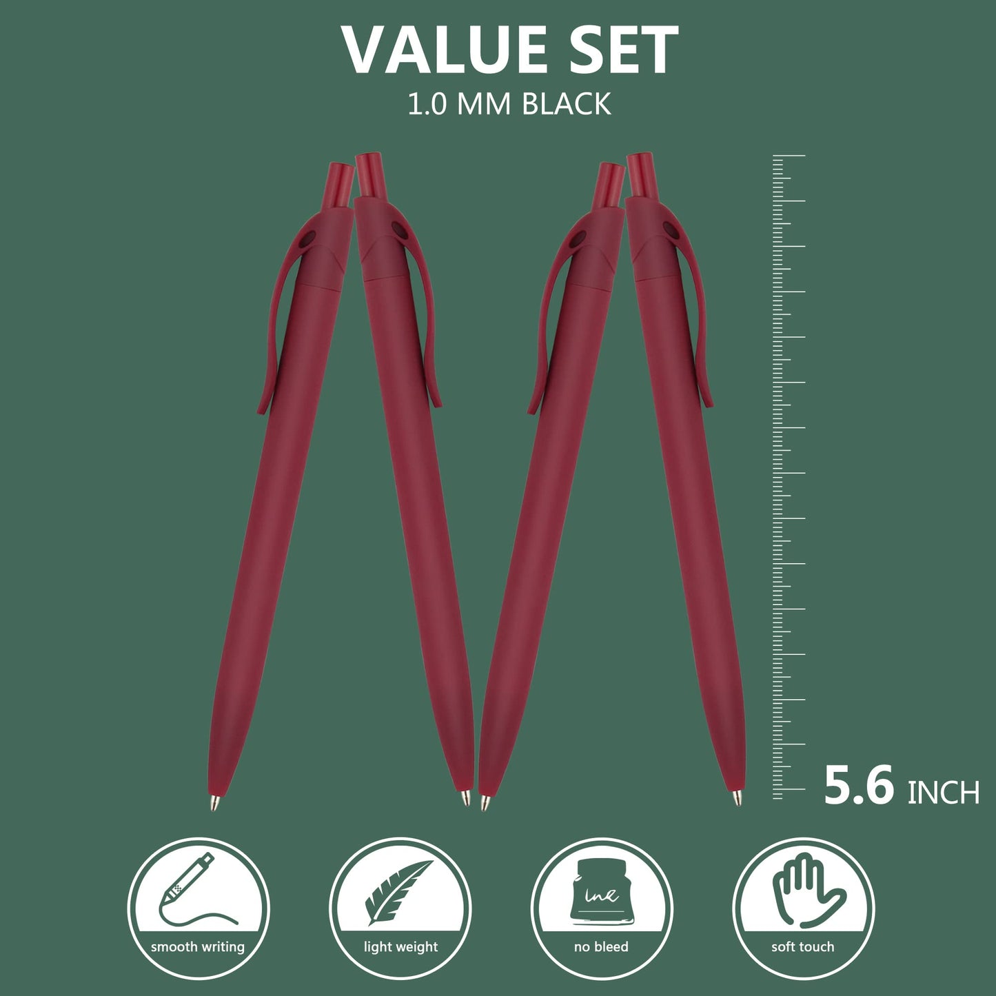 deegtran Pens Bulk, 200 Pack No Bleed Burgundy Red Barrel Click Pens, Wholesale Retractable Ballpoint Pens, Pens Medium Point, Smooth Ink Pens, 1.0MM Black