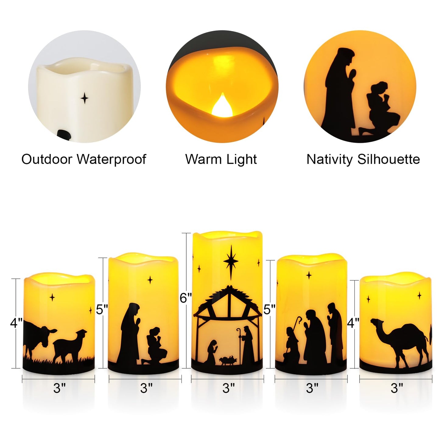 Christmas Decorations Indoor Outdoor - Nativity Set, Nativity Scene Candles with Remote Timer, Holiday Home Table Mantel Decor Centerpieces, Religious Gifts for Christians women, Flameless, Waterproof