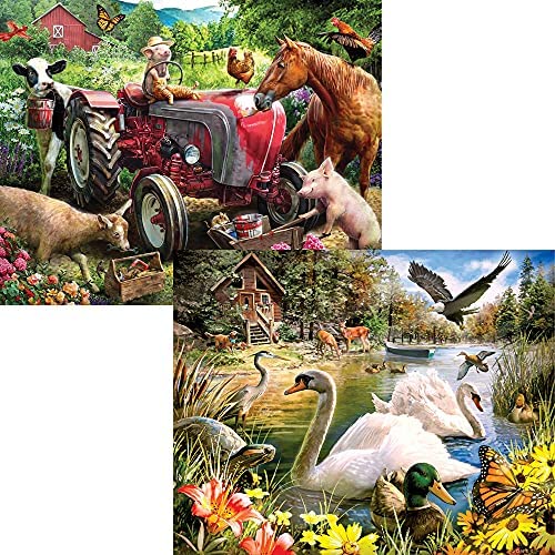 Bits and Pieces - 4-in-1 Multi-Pack 300 Piece Jigsaw Puzzles for Adults - Each Puzzle Measures 16" x 20" - 300 pc Country Fun Jigsaws by Artist Larry Jones
