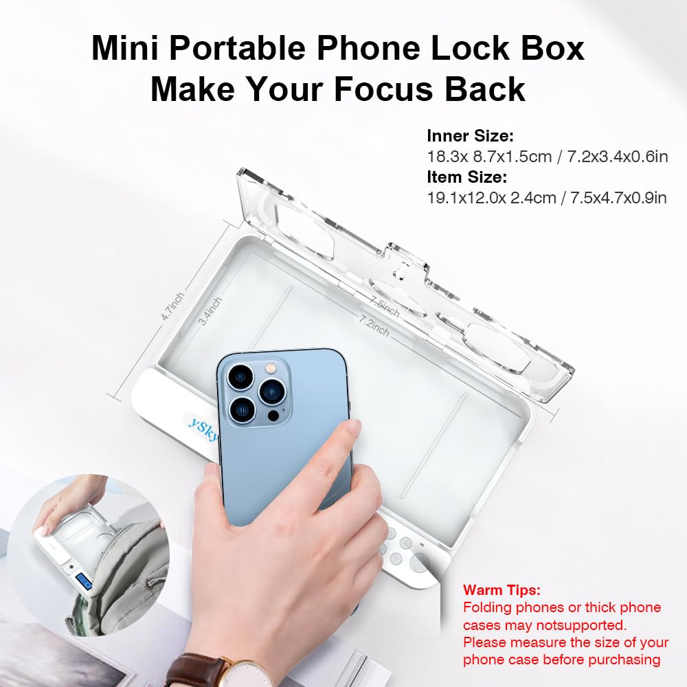 ySky Phone Lock Box with Timer for iPhone and Android Phones, Self-Control Timed Phone Locker to Help Kids,Students, Adults Focus Back,Prevent Excessive Games, Mobile Phone Addiction(Clear)
