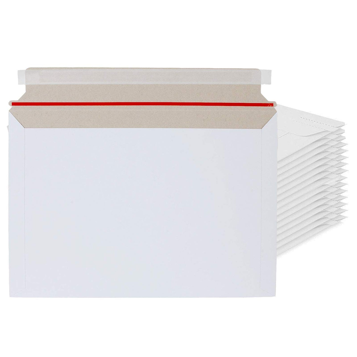Feng 100 Pack 12.75 x 9 Inch Rigid Paperboard Mailers Stay Flat Photo Document Rigid Mailers Self-Seal Cardboard Envelopes White Chipboard Mailers