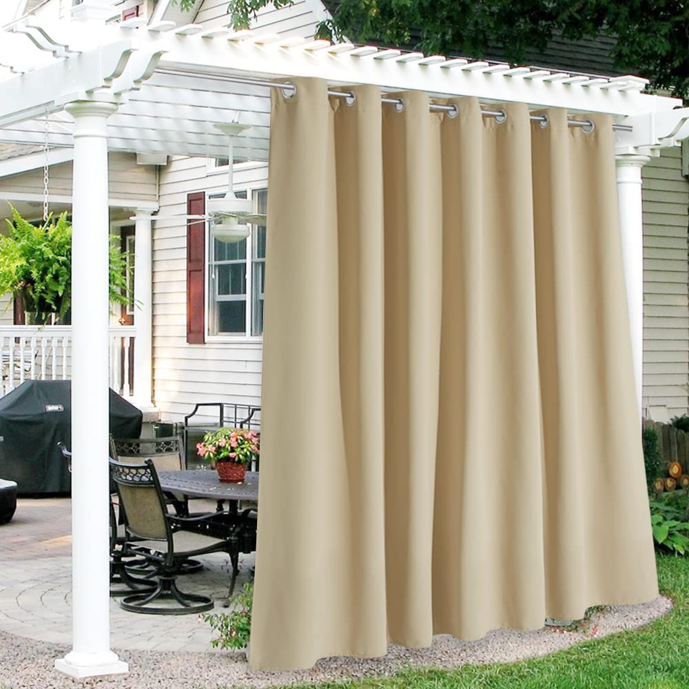 RYB HOME Patio Curtain Outdoor Waterproof, Plus Wide Large Drape for Home Decor/Outside Porch/Pergola/Sun Room, Width 100 x Length 95, 1 Panel, Biscotti Beige