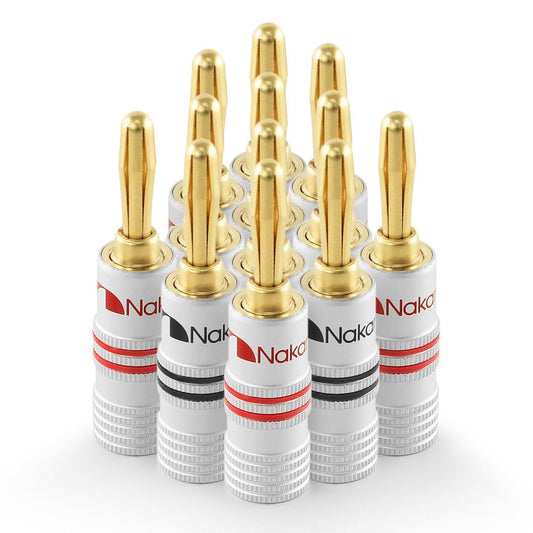 Nakamichi Excel Series 24k Gold Plated Banana Plug 12 AWG - 18 AWG Gauge Size 4mm for Speakers Amplifier Hi-Fi AV Receiver Stereo Home Theatre Radio Audio Wire Cable Screw Connector 12 Pcs (6-Pairs)