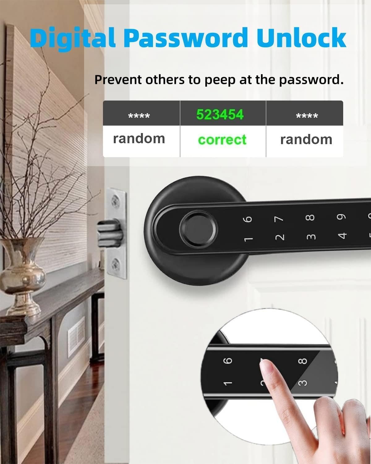 Smart Lock - Smart Door Lock 5 in 1, Keyless Entry Door Knob with APP/IC Card/Digital Code/Backup Keys/Fingerprint, Electronic Keypad Lock Remote APP Control, Reversible Handle