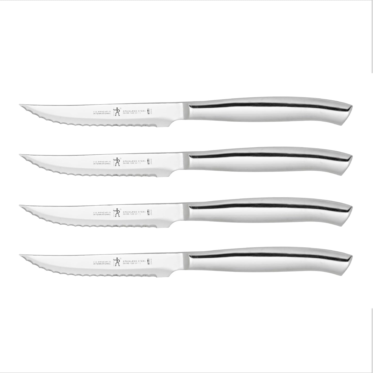 HENCKELS 4 Piece Premium Stainless Steel Kitchen Steak Knife Set, Ultra Sharp Serrated Blades, Silver – Professional Chef’s Cutlery Set