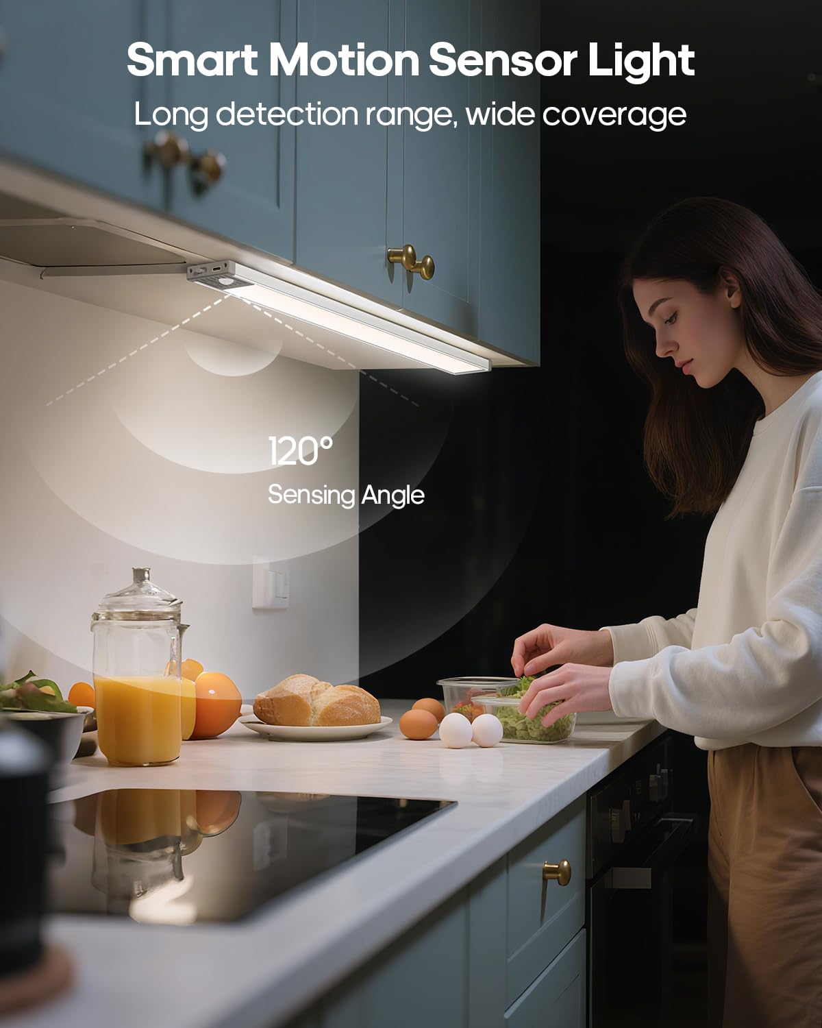 Goodea 17.5Inch Under Cabinet Lighting, 4500mAh Rechargeable Battery Motion Sensor Light Indoor, Wireless Under Cabinet Lights for Kitchen, Closet.(4 Pack)