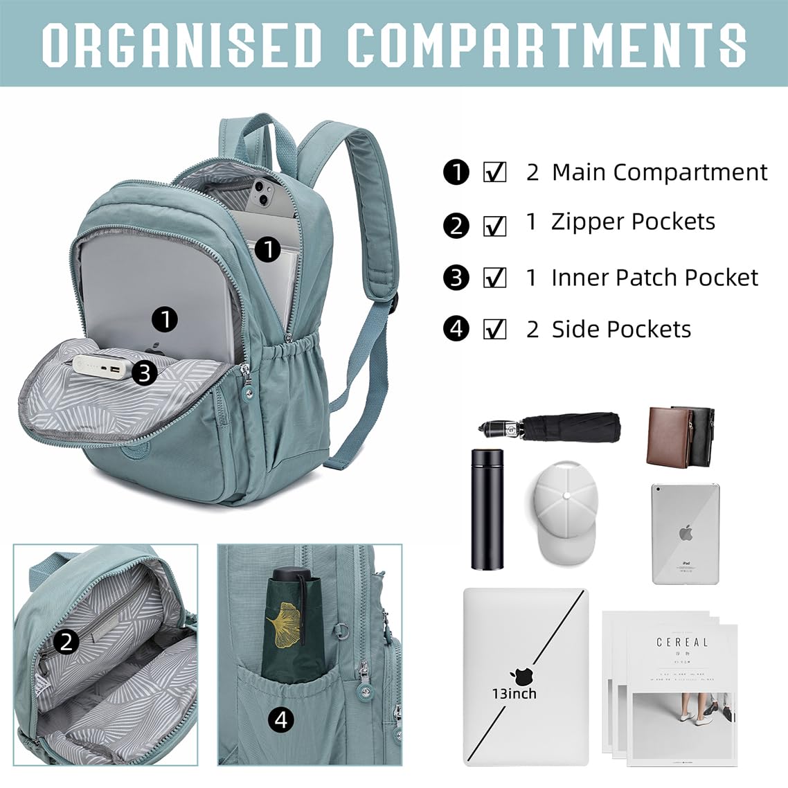 Hiking Waterproof 13" Laptop Backpack Purse for Women and Men,Travel Backpack