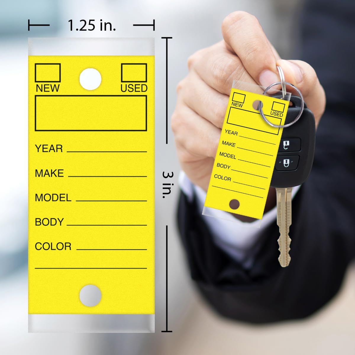 Yellow (2) Two Pack - Genuine Versa-tag Key Tags, Self-protecting (2 Boxes) (250 Tags Per Box with Metal Rings) by Versa-Tags