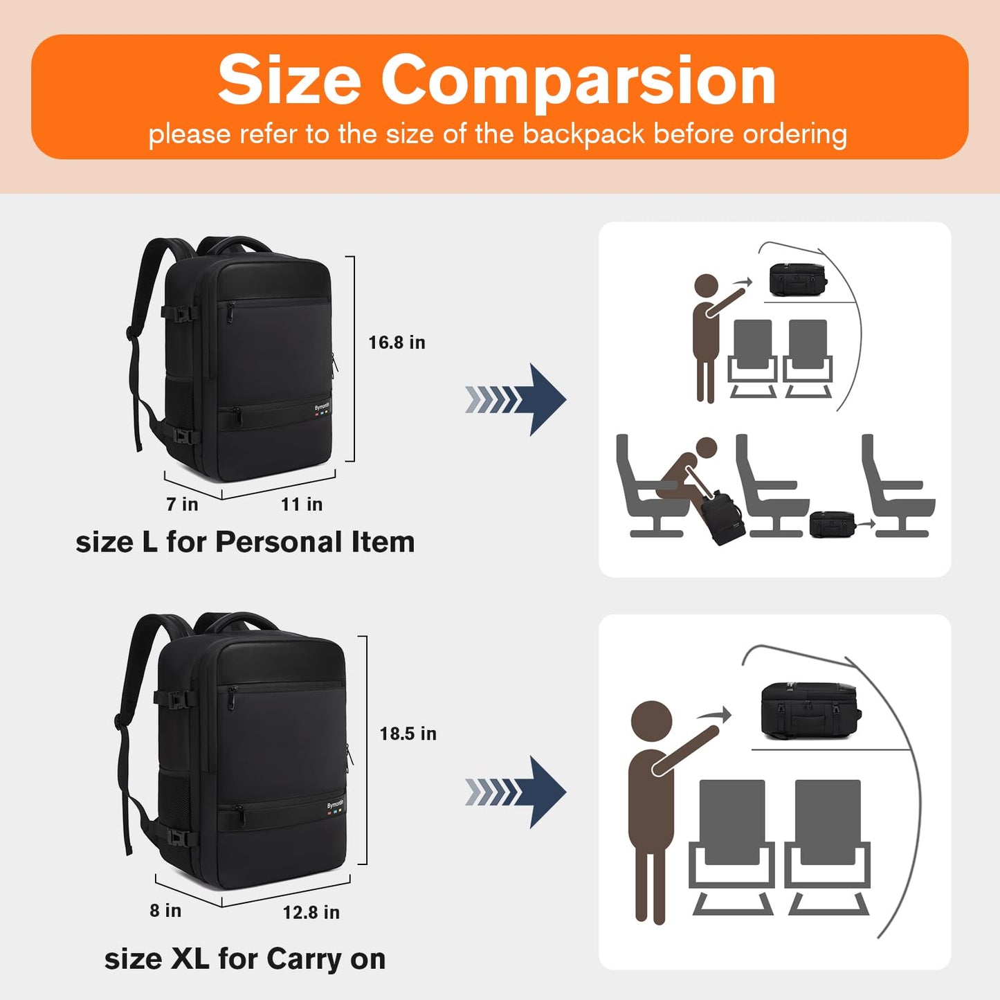 Bymontin Practical Laptop Backpack, Next-Gen Bag for School Work Leisure & Travel, Luggage-Style Fashional Pack (All Black, XL (8x12.8x18.5))