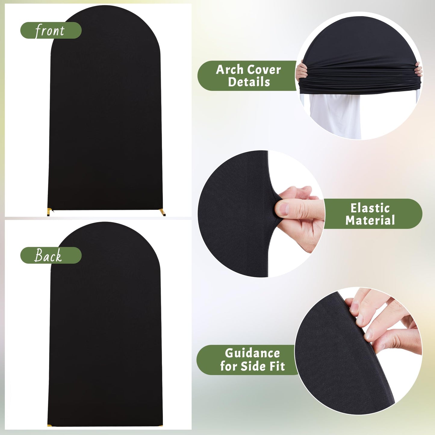 Chiara Arch Covers - Black Spandex Fitted Wedding Arch Stand Covers - 7.2FT Round Top Stretchy Backdrop for Birthday Party Ceremony Banquet Decoration