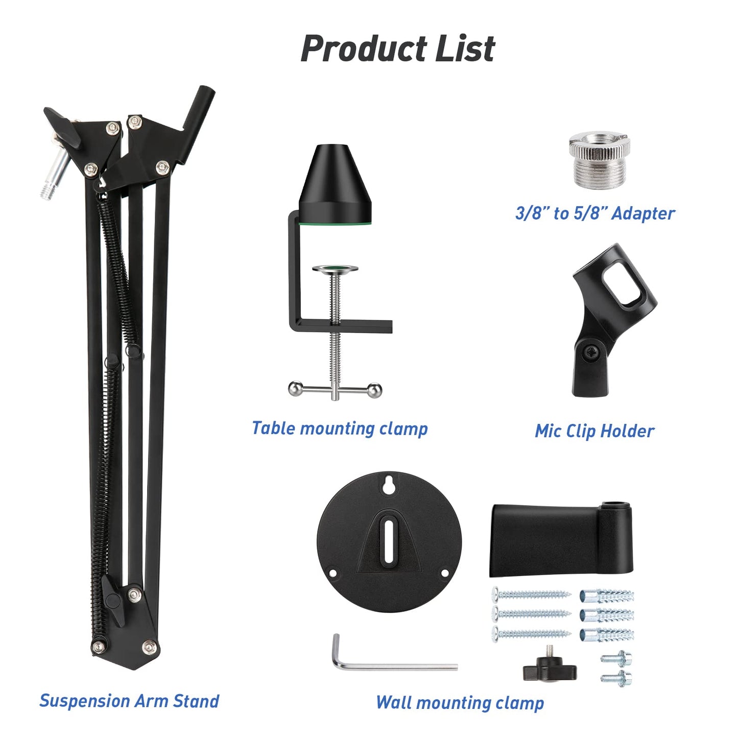 Universal Wall Mount Microphone Arm and Table Boom Arm Mic Stand, Compatible with HyperX QuadCast, Blue Yeti, Blue Snowball and Most of Mic by SUNMON