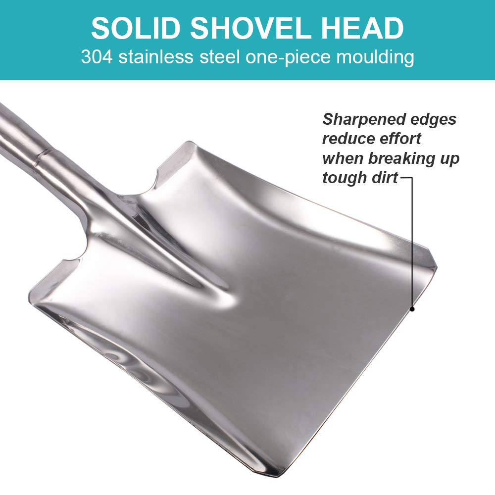 31.5 Inch Flat Head Garden Shovel, D Handle Square Flat Spade Shovel for Gardening, All Stainless Steel Made
