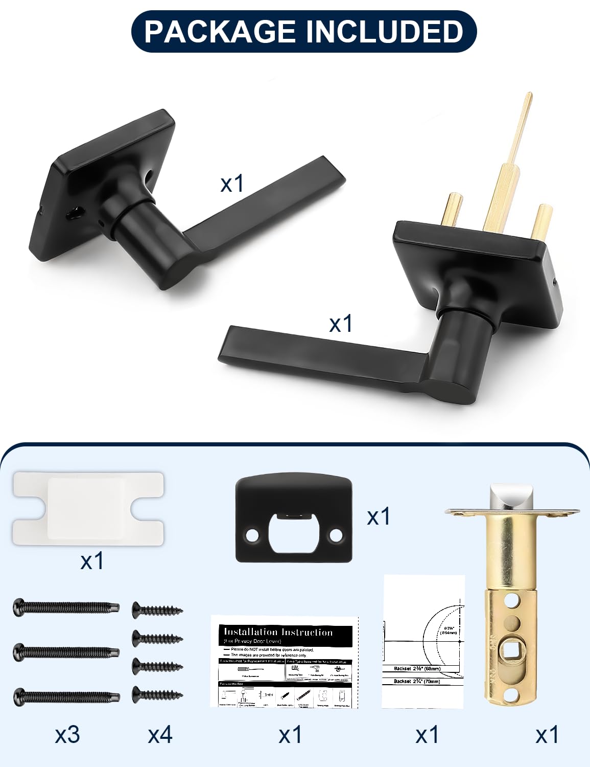 Mengico 6 Pack Modern Square Passage Door Handles Matte Black, Non-Locking Keyless Square Door Levers, Interior Door Handles for Closet and Hallway, Reversible for Left/Right Handed