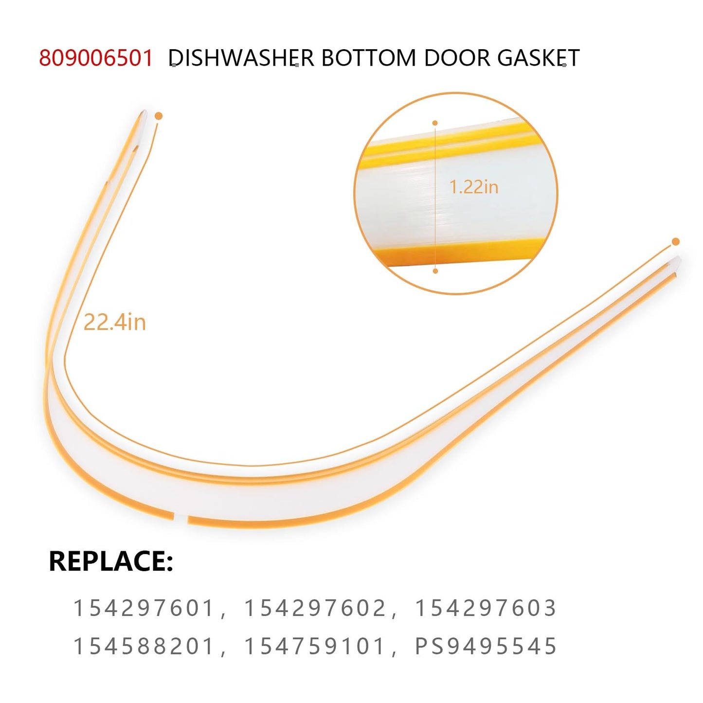 Wllead 154827601 Dishwasher Door Seal Combo Kit Compatible with Frigidaire Kenmore Electrolux & Sears, Includes Door Lower Seal 809006501 & Splash Shield 154701001