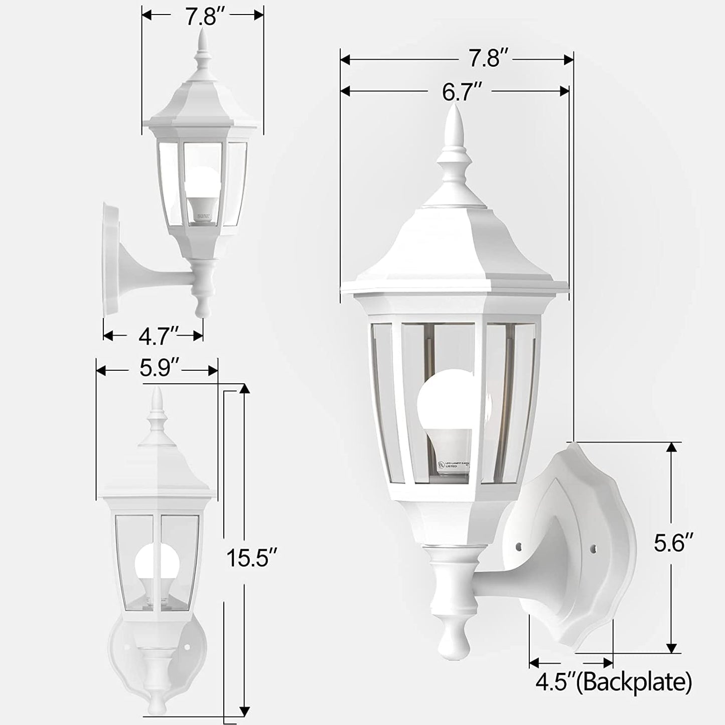 EMART Outdoor Porch Light, Exterior Wall Mount Lantern Fixtures, Anti-Corrosion Waterproof Plastic Material, E26 Socket Lamp for House, Garage, Outside, Backyard, White, 2 Pack (Bulb Included)
