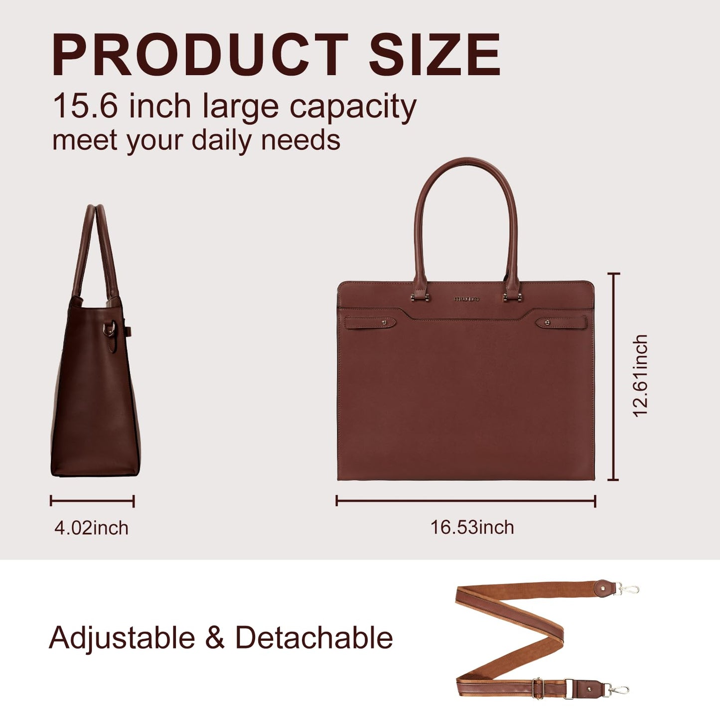 MOSISO Laptop Bag for Women, 15.6 inch Laptop Tote Bag, Waterproof Leather Front Magnetic Clasp Pocket Work Bag, Large Capacity Computer Briefcase Shoulder Bag for Teacher Office Travel, Brown