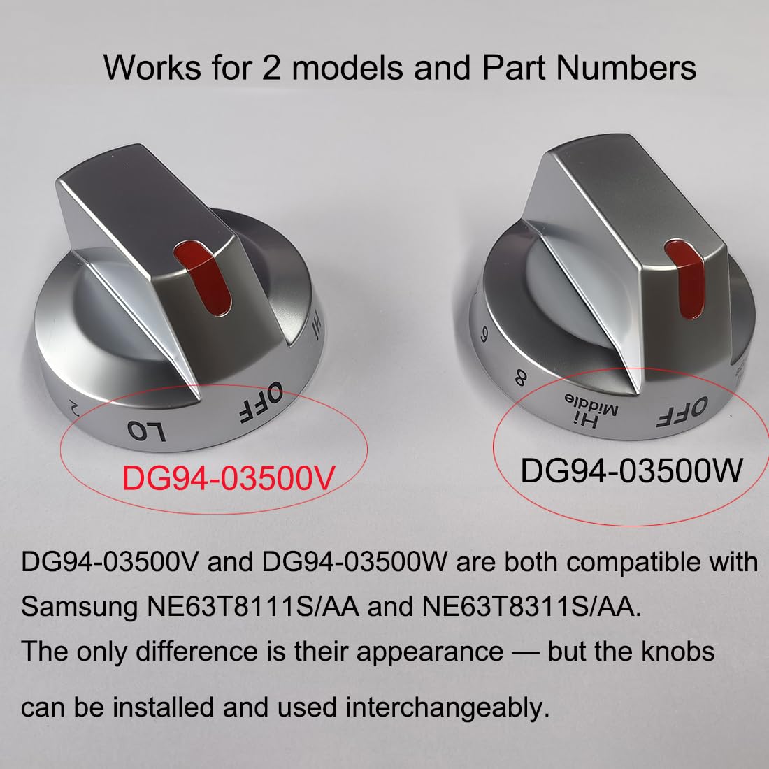 DG94-03500A/Z Compatible with Samsung NE63T8111SS/AA NE63T8311SS/AA Stove Knob Replacement, Electric Range DG94-03500V & DG94-03500W Stove Knobs (Not Universal)