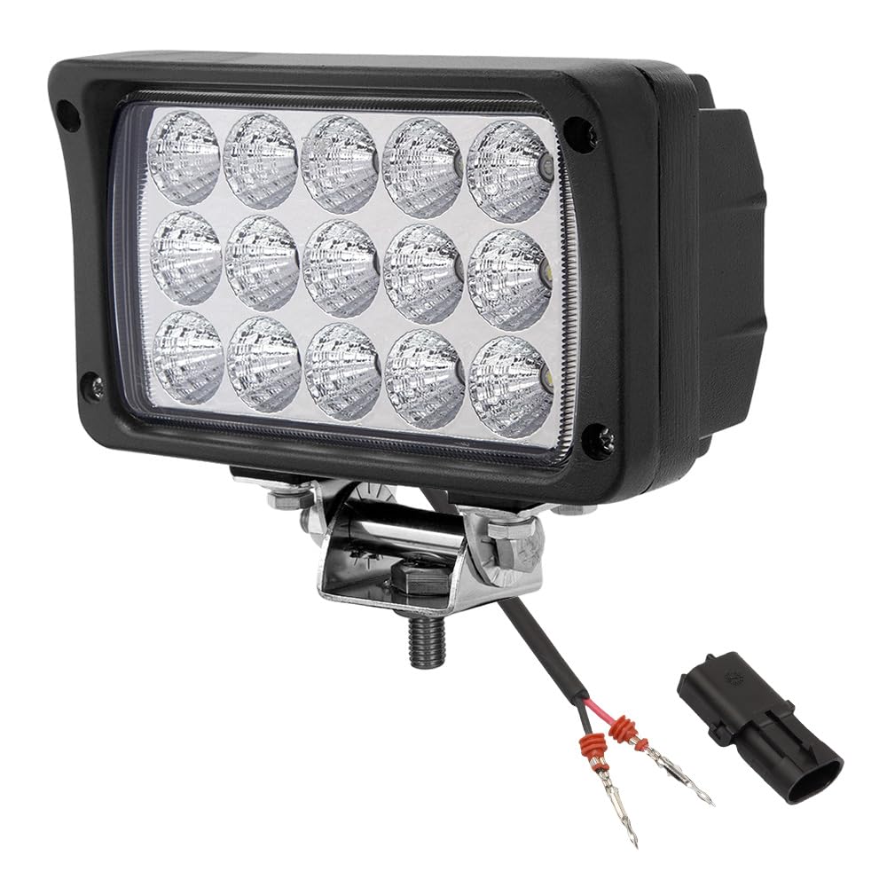 AGP.1978 45W LED Work Light 6 in Flood Fog Lamp Ultra Brightness 12V Compatible with John Deere Tractor Combine, Agriculture Vehicles Off Road, Tractor (Transparent Cover Flood DT Connector)
