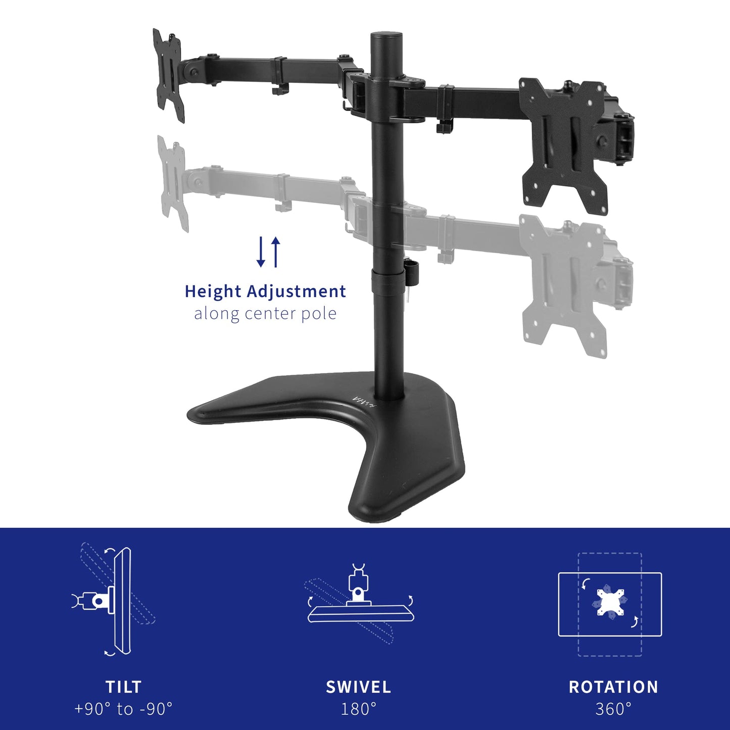 VIVO Dual LED LCD Monitor Mount, Free-Standing Desk Stand for 2 Screens up to 32 Inch, Heavy-Duty Fully Adjustable Arms with Max VESA 100x100mm, Black, STAND-V032F