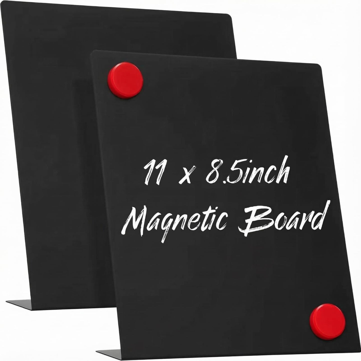 Fainne Magnetic Bulletin Board with Easel Stand Mini Black Magnet Metal Tabletop Memo Display Board for Back to School Menu Table Home Kitchen Office Supplies(11 x 8.5 Inches,2 Pcs)