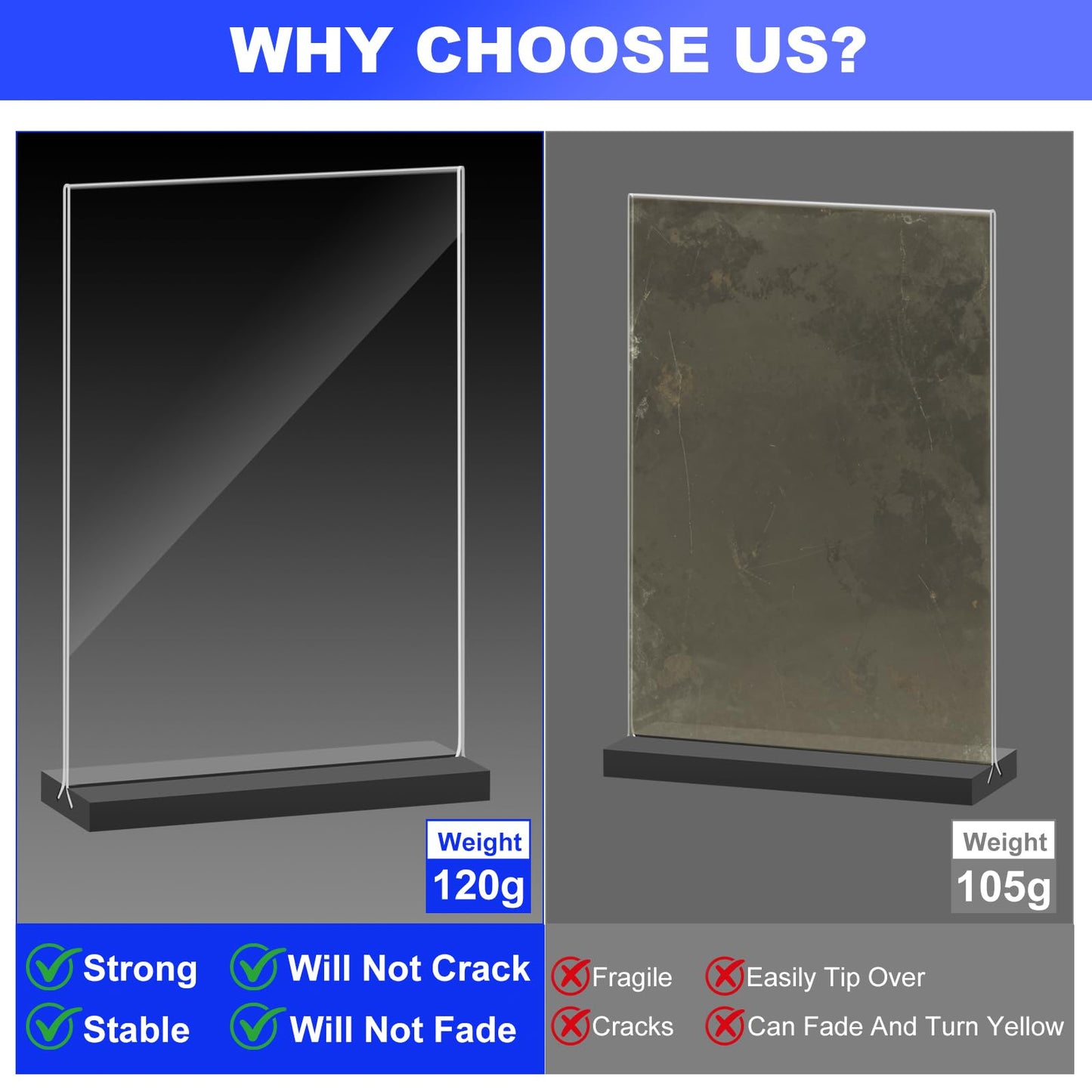 Acrylic Sign Holder 5x7 Inches, 12 Packs Vertical T Shape Desktop Display Stand, Double Sided Clear Table Menu Flyer Holder for Restaurants, Office, Shop, Wedding - Black