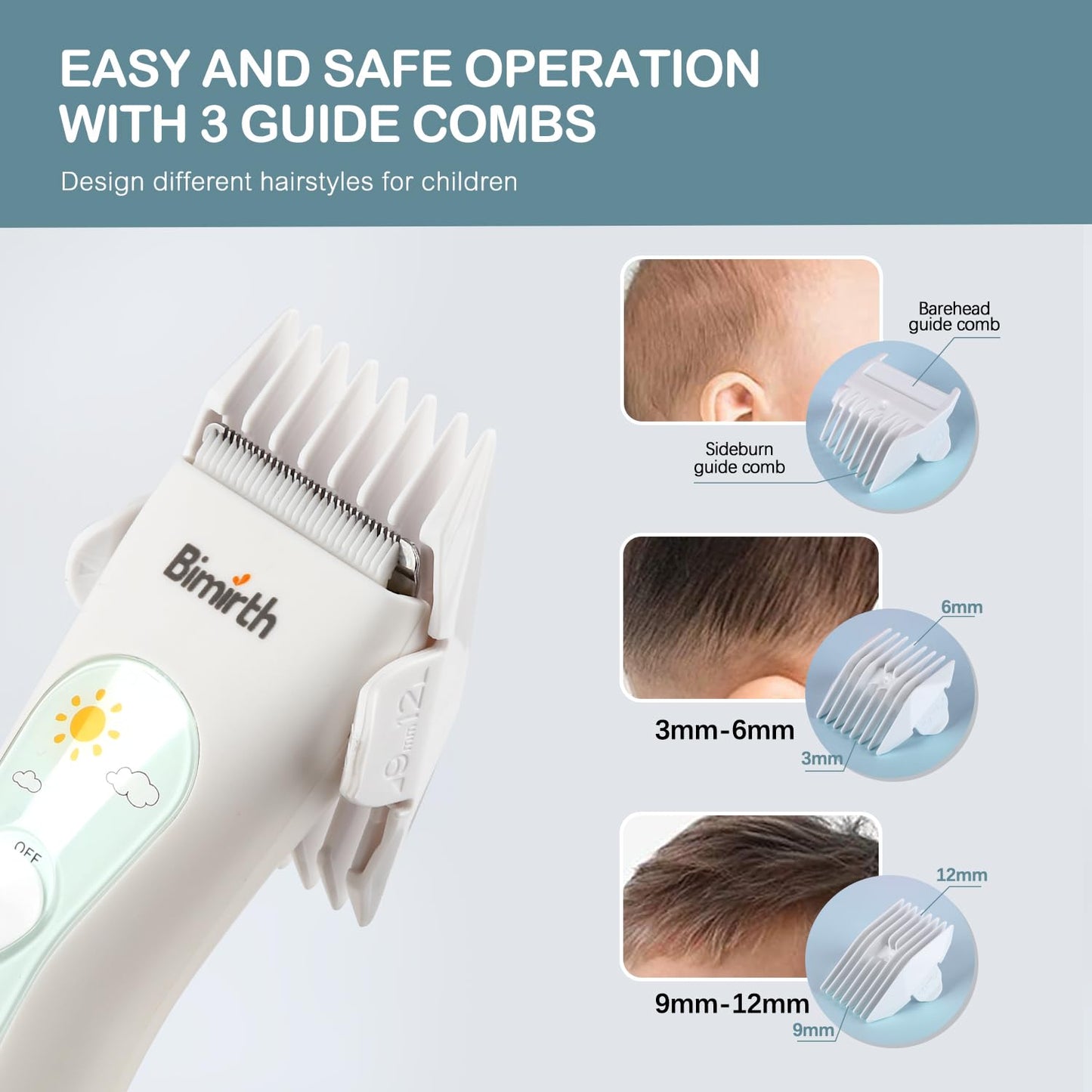 Bimirth Baby Hair Clipper - Hair Trimmer for Kids and Toddlers - Waterproof, Rechargeable, Cordless Hair Cutting Machine for Children (with Bag)