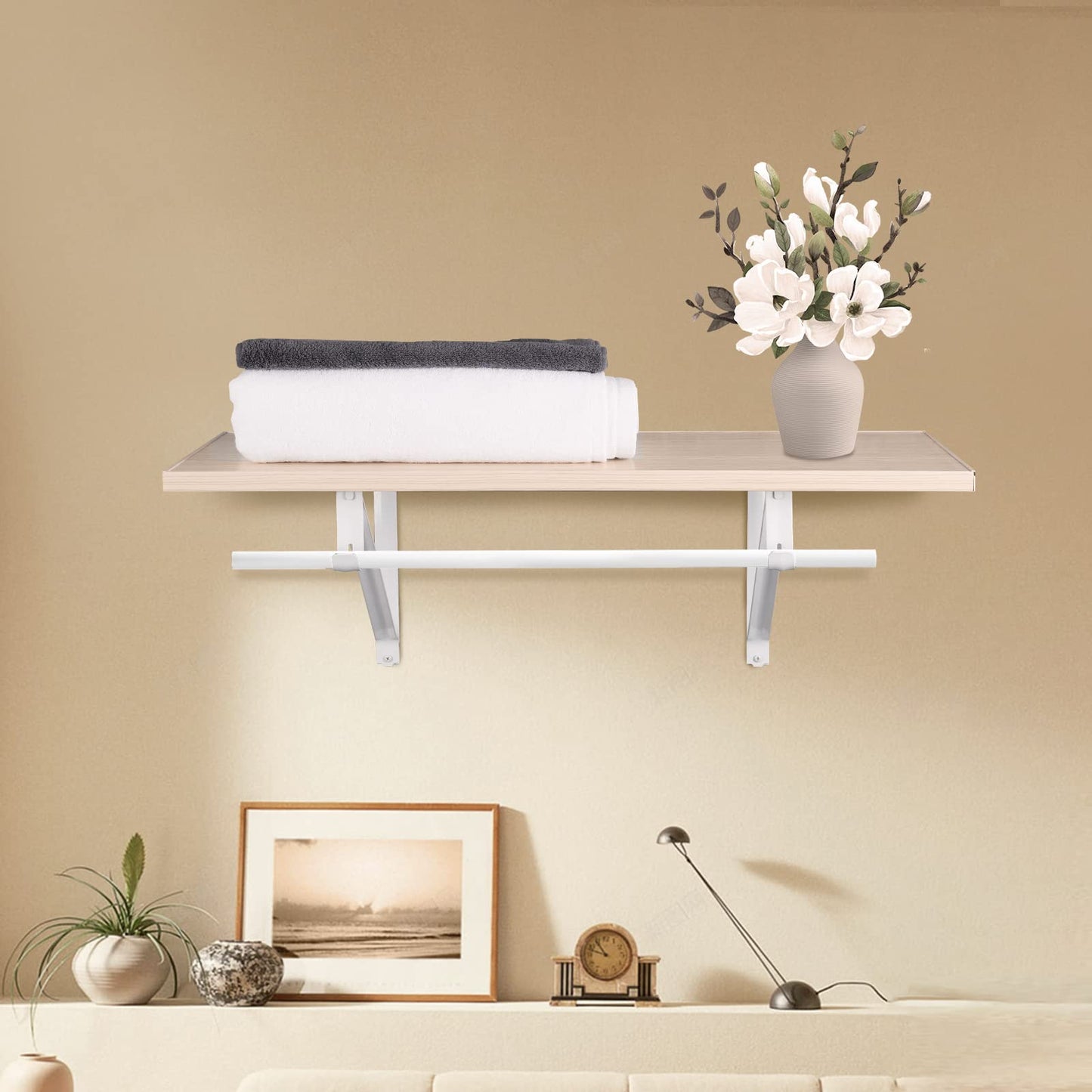HOME MASTER HARDWARE Heavy Duty Shelf Rod Support Bracket Wall Mounted Shelf Supports Closet Brackets White with Screws 10-Pack