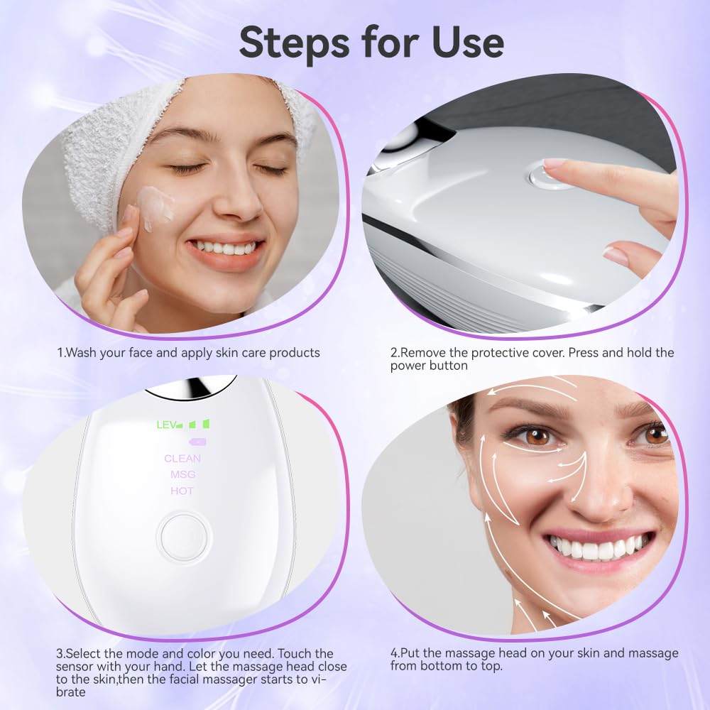 7-in-1 Face Massager, Facial Massager for Face and Neck with 3 Modes, Facial Skin Care Tool with Vibration and Thermal (White)